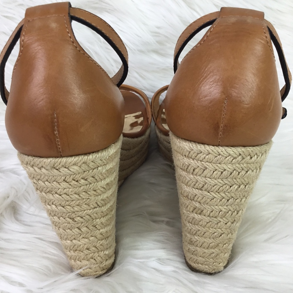 Coach Wedge Adjustable Ankle Straps Sandals Tan Leather trim Size 10B - Picture 8 of 12